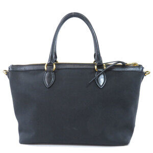 Prada handles rolled Logo Tote black leather Bag 2Way top canvas Jacquard